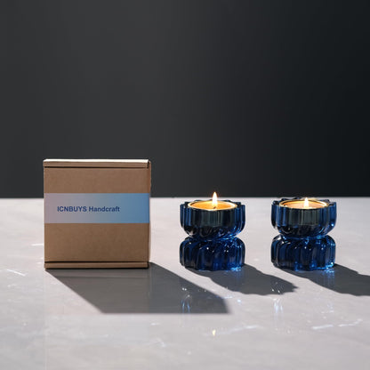 ICNBUYS Twizzle Twist Tealight Holder, Decorative Tealight Candle Holder for Table Display, Unique Home Décor, Housewarming Gift, Spiral Sculpture Diwali Tea Light Stand Black Blue Resin Set of 2
