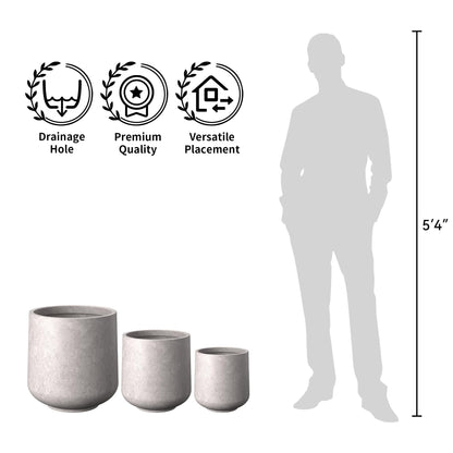 Kante 15.3" Dia Round Concrete Planter, Outdoor Indoor Large Plant Pots Containers with Drainage Hole and Rubber Plug for Home Garden Patio, Light Gray