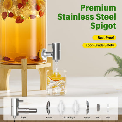 VOVUVK 1 Gallon Glass Drink Dispenser For Parties, Beverage Dispenser With Bamboo Wood Stand And Stainless Steel Spigot, Countertop Water Dispenser, Lemonade Dispenser For Wedding, Picnic (1PACK)