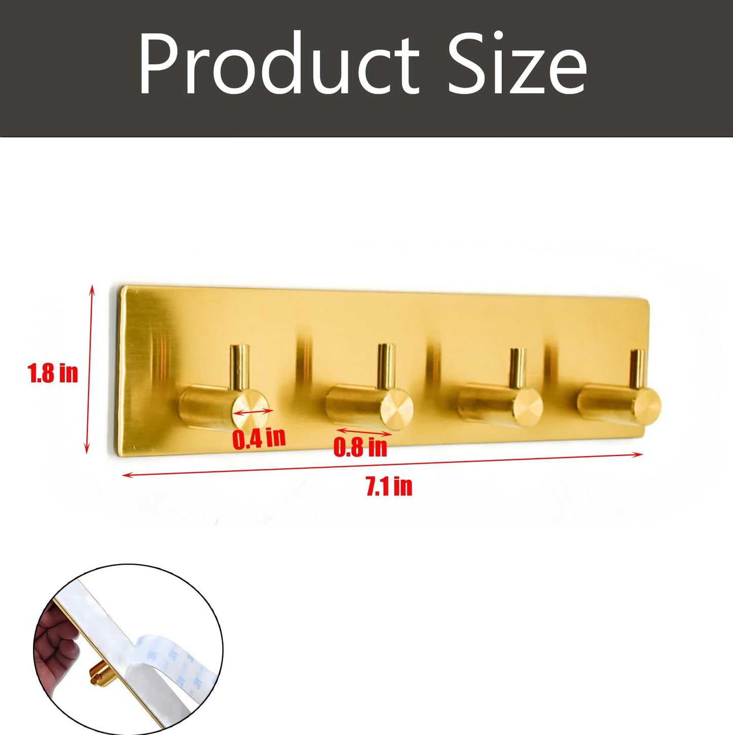 Kingdong Key Holder for Wall 304 Stainless Key Hooks Adhesive Key Holder Wall Mount Key Hanger with 4 Heavy Duty Hooks Key Organizer for Kitchen, Bedroom, Bathroom (Gold(4 Hooks))