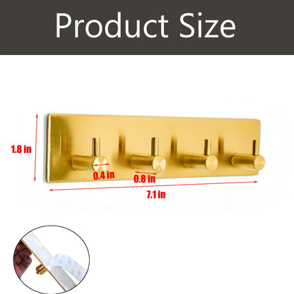 Kingdong Key Holder for Wall 304 Stainless Key Hooks Adhesive Key Holder Wall Mount Key Hanger with 4 Heavy Duty Hooks Key Organizer for Kitchen, Bedroom, Bathroom (Gold(4 Hooks))