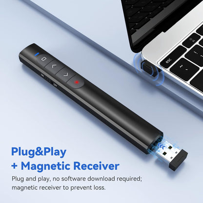 Presentation Clicker Wireless Presenter Remote, PowerPoint Clicker Computer Clicker with Red Light, Clickers for PowerPoint Presentations Slide Advancer with Volume Control for Mac/Laptop/Computer