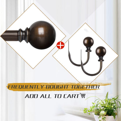 KAMANINA Curtain Holdbacks, Decorative Curtain Tiebacks Wall Mounted with Round Finials, Metal Window Treatment Holdbacks with Screws, Bronze Curtain Hooks for Drapes (1 Pair/2 Pack, Small)