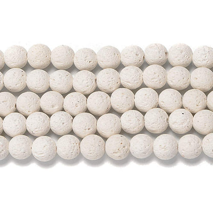 PLTbeads Natural Gemstone Loose Beads Smooth Round Approxi 15 inch DIY Bracelet Necklace for Jewelry Making (6mm, White Lava)