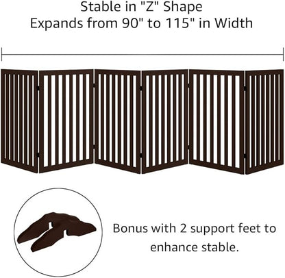 unipaws 120" Extra Wide Pet Gate, Free Standing Dog Gate for Doorways, Stairs, Foldable Gate & Room Divider, Wooden Puppy Playpen, Expandable Barrier for The House, Indoor Use (36" H, Espresso)