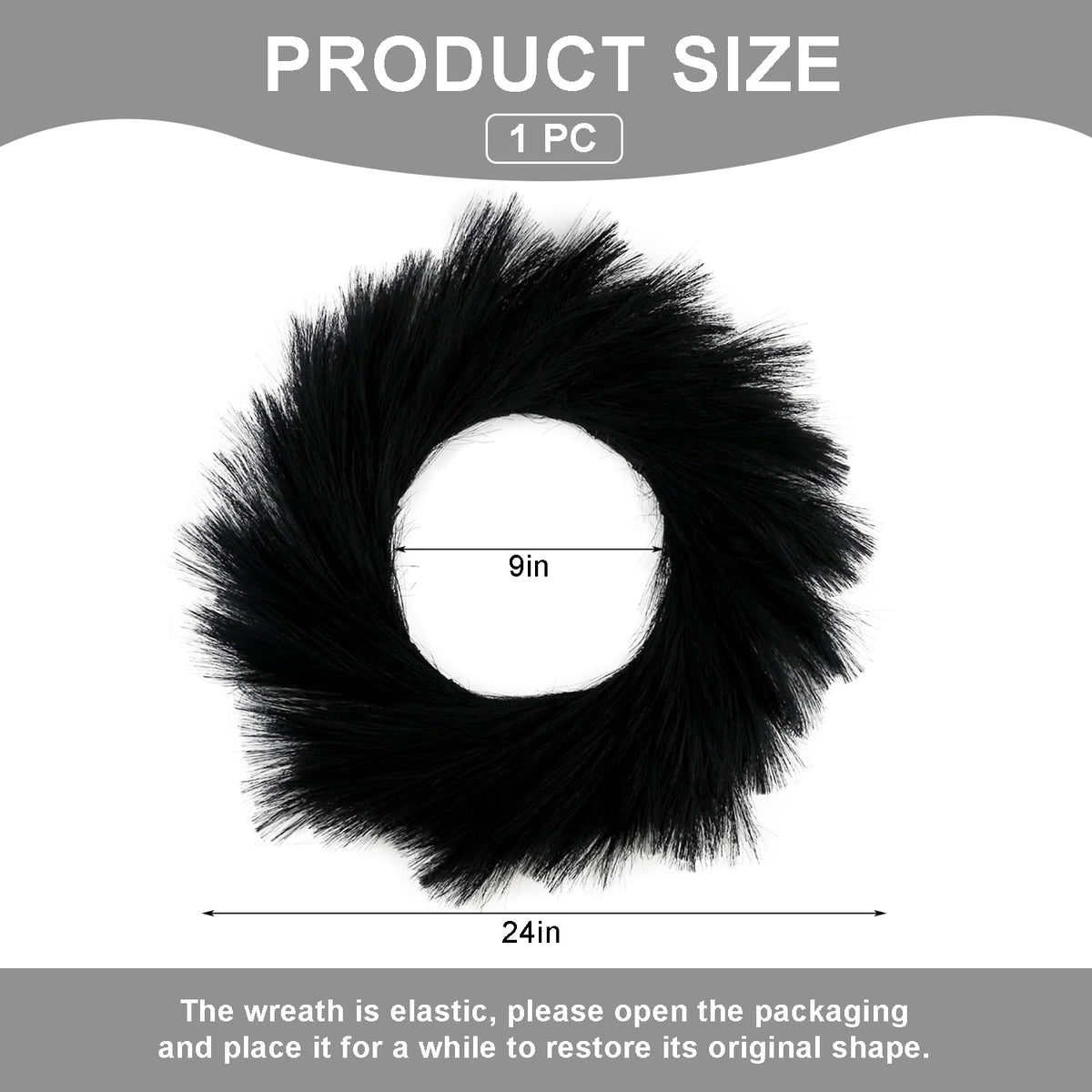 ASUNFO Pampas Grass Wreath 24 Inch Farmhouse Artificial Boho Black Wreath Halloween for Front Door All Seasons Wall Home Wedding Decor