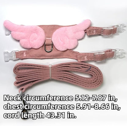 Ferret Harness Leash with Adjustable Buckle Soft Breathable Pure Cotton Cloth Walking Vest with Angel Wings for Small Pet Squirrel Guinea Pig Rabbit Kitten (Pink)