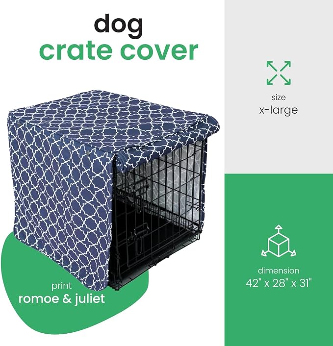 Molly Mutt Romeo & Juliet Dog Crate Cover, 100% Cotton Canvas Cover with 2 Roll-Up Panels, Ideal for Dog or Cat Crate, Durable, Washable, and Free of Harmful Chemicals, 42" x 28" x 31"
