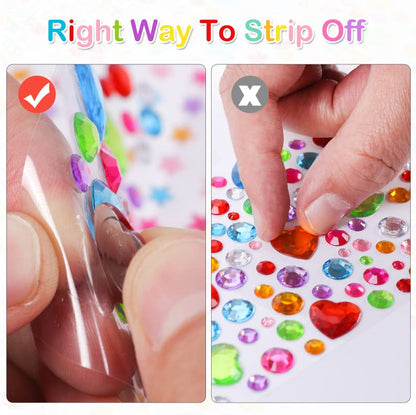 2774pcs Gem Stickers Jewels for Crafts - Self Adhesive Rhinestone Jewel Stickers, Stick on Gems Rhinestones for Crafts, Acrylic Bling Heart Stickers, Craft Supplies for Kids