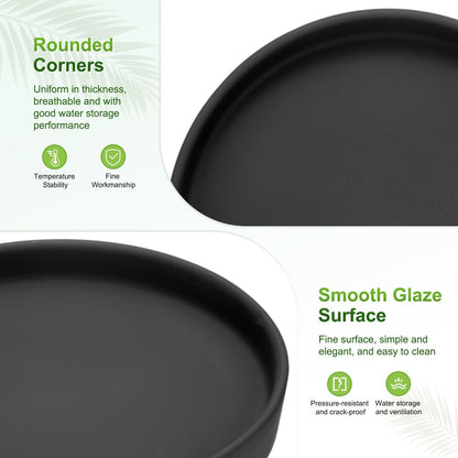 M METERXITY 2-Pack Plant Saucers, 6.3 Inch ID Anti-Rot Root Ceramic Flower Pot Plant Saucers for Indoor/Outdoor, Round Flowerpot Drip Tray [6.9 Inch OD, Black]