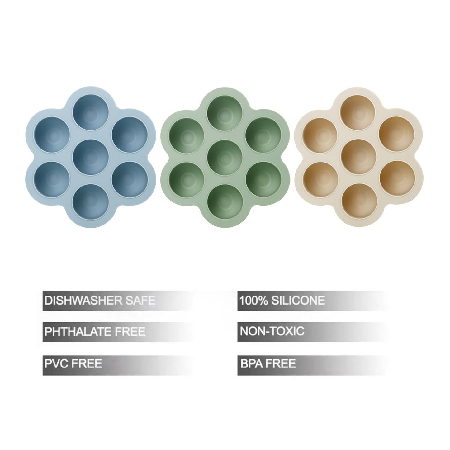 PandaEar 3 Pack Baby Food Freezer Tray with Lids, Silicone Baby Food Storage Container for Homemade Baby Food, Purees, Breastmilk (Blue/Green/Carnation)