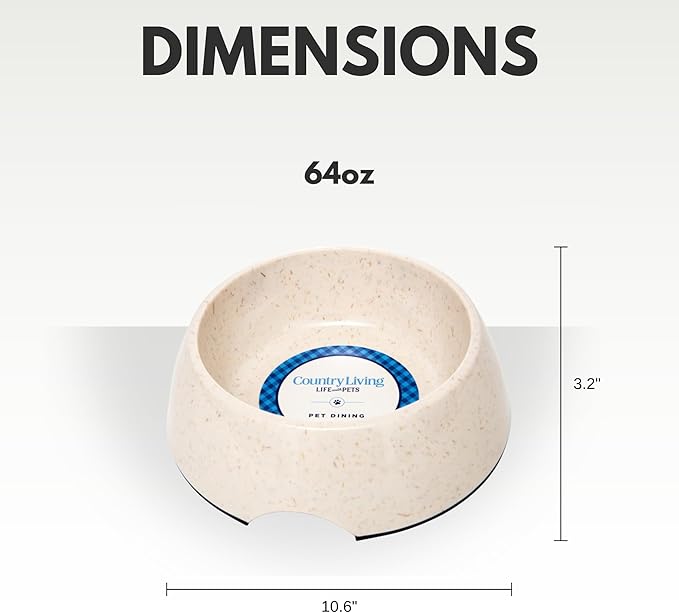Country Living Set of 2 White Swan Bamboo Dog Bowls (64oz) – Naturally Sourced Bamboo Design, Non-Toxic, Durable, Dishwasher & Microwave Safe and Pet-Safe Feeding Dish, Ideal for Extra Large Dogs