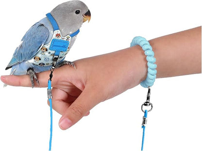 Bird Harness Leash Set Adjustable Vest Anti-Lost Wrist Strap for Parakeet Cockatiel Conure Lovebird (Blue, Show Budgie/Lovebird 5 * 8.5cm / 4g)