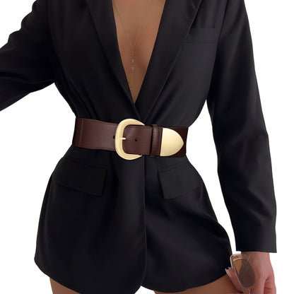 Women Wide Elastic Waist Belt for Dresses Fashion Thick Stretchy Belt for Trendy,coffee 35"