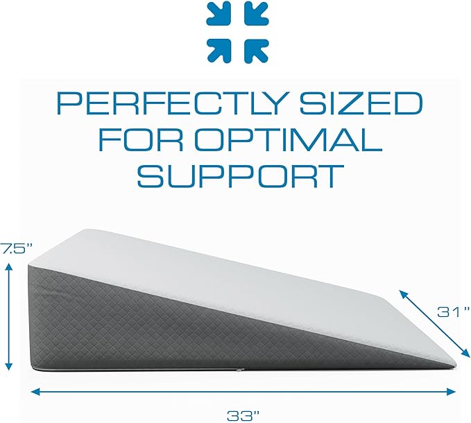 Kolbs Extra Wide Bed Wedge Pillow | Super Large, Memory Foam Top and Jacquard Cover | for Sleeping Acid Reflux GERD (7.5 Inch Height (31 x 33 x 7.5))