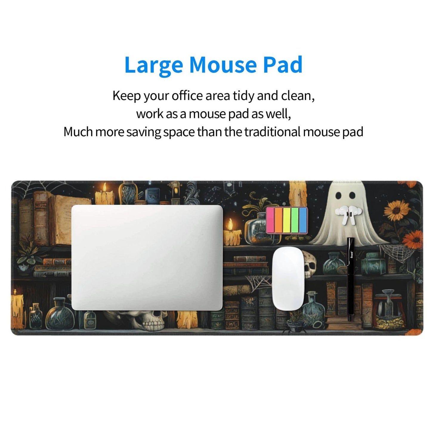 Gothic Library Mouse Pad Large Gaming Mousepad, Long Big XL Waterproof Desk Mats Full Desk Keyboard Mat Computer Pad Desk Matt with Stitched Edges Non-Slip Desktop Mat, (31.5 * 11.8 in)