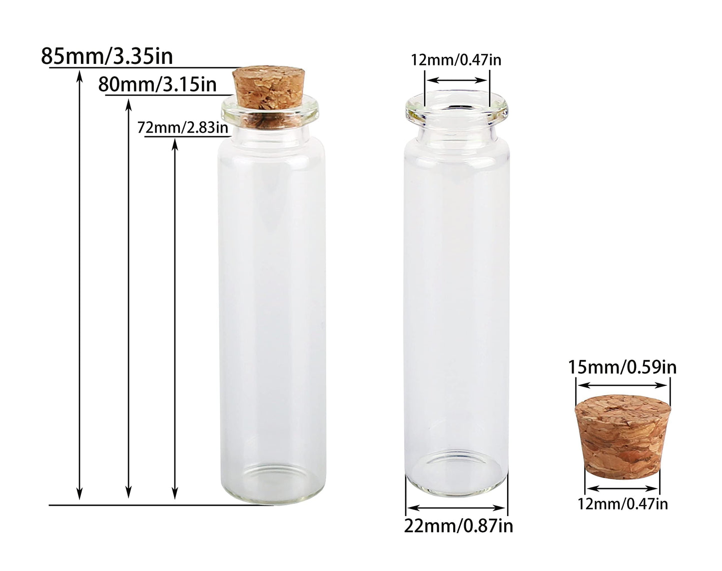 MaxMau 100 Sets of 20ml Glass Bottles with Cork Stopper,Small Clear Jars Tiny Glass Vials for Wedding Favors Seed Powder Sequin Storing Art Crafts Display Party Member Gift