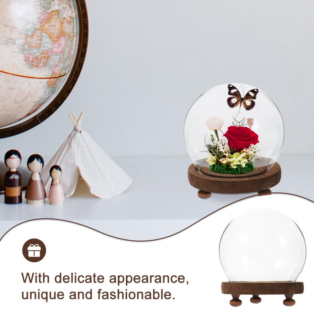 MAGICLULU Clear Glass Cloche Dome Bell Jar with Wood Base 10cm DIY Snow Globe Kit Craft Keepsake Display Case Terrarium for Preserved Flower Plant Succulent