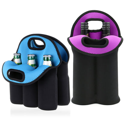 Hipiwe Set of 2 - Insulated Neoprene Wine Carrier Tote Bag + 6 Pack Beer Water Can Carrier Tote Bottle Holder Bottle Cooler Bag - Perfect for Travel with Secure Carry Handle