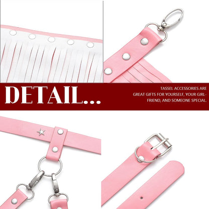 Zoestar Cowgirl Fringe Belt Leather Tassel Belts Fashion Rave Harness Waist Belt Cowgirl Costume Accessories for Women (Pink)
