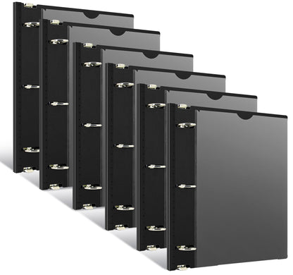 INFUN 1 Inch Telescoping 3 Ring Binder - 6PCS, Flexible Round Binder with Customizable Front Cover and Clear Catalog Pocket, 1Inch Rings, 225 Sheet Capacity-Black