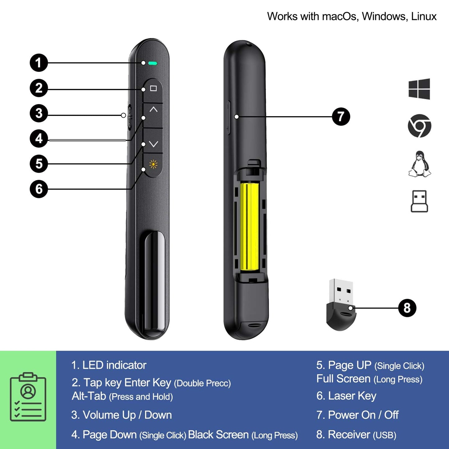 QUI Presenter Clicker Bundle | BK600 Slim-Shaped USB A Black & BQ100 Remote-Shaped USB A Black