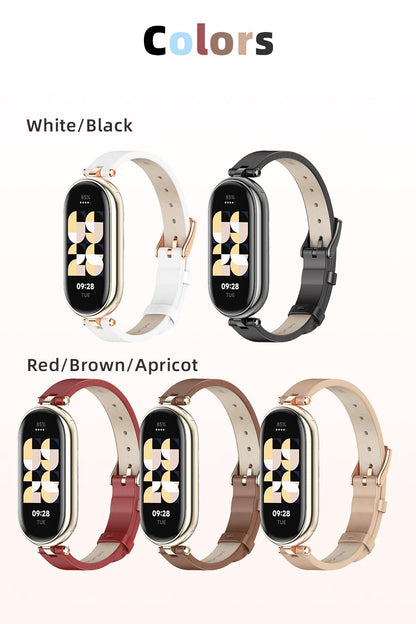 MIJOBS Strap for Xiaomi Mi Band 10/9/8 Genuine Leather Replacement Straps for Mi Fit Band 9 Breathable SmartWatch Straps Wristband Bracelet