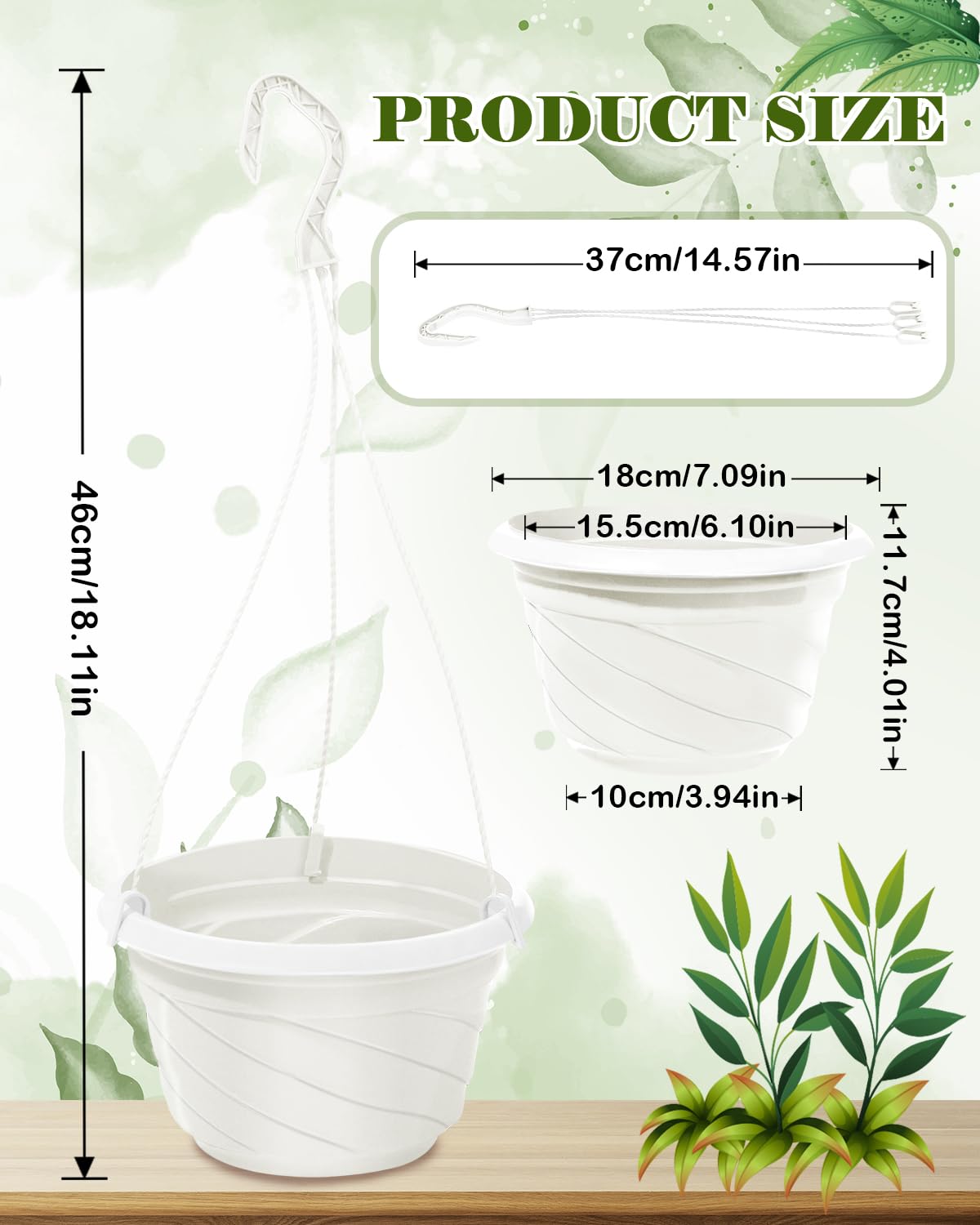 Liobelon 6inch Hanging Planters for Outdoor Plants, 4 Pack Plastic Hanging Flower Pots for Garden Porch Plants (Beige White)