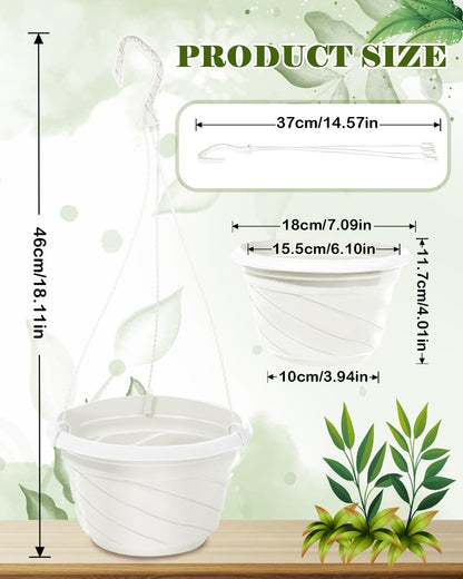 Liobelon 6inch Hanging Planters for Outdoor Plants, 4 Pack Plastic Hanging Flower Pots for Garden Porch Plants (Beige White)