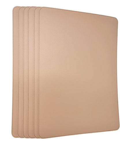 Nikalaz Set of 6 Placemats Made of Recycled Leather (18"x13", Light Camel)