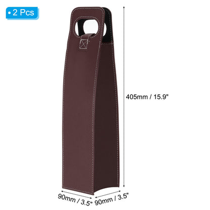 PATIKIL Wine Gift Bag, 2 Pack Wine Bag Reusable Leather Wine Tote Carrier for Wine Bottles Portable Champagne Gift Bags for Picnic Party Wedding, Brown