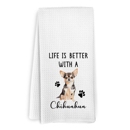 KFXHANGD Life is Better Kitchen Towels, Funny Chihuahua Hand Dish Towels for Bathroom Kitchen, Gifts for Chihuahua Lovers, 16x24Inches