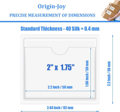 Origin-Joy 35 PCS Self Adhesive Index Card Pockets with Top Open, Clear Plastic Label Holder for Cards of Note, Library and Business, Adhesive Label Pockets & Card Holder (2 x 1.75 inch)
