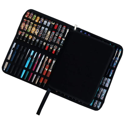 Large Capacity Fountain Pen Case PU Leather Black Color 48 Slots pen pouch bag