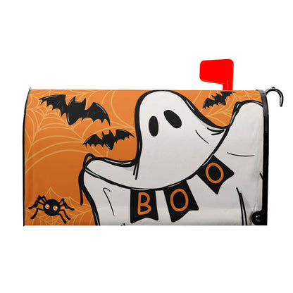 Anyako Halloween Ghost Boo Orange Mailbox Covers Magnetic Standard Size 18" X 21",Spooky Bat Spider Web Mailbox Wraps Post Letter Box Cover for Holiday Garden Yard Decor