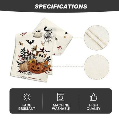 Artoid Mode Pumpkin Ghost Leaves Spider Web 210 GSM Halloween Table Runner, Spooky Kitchen Dining Table Decoration for Home Party Decor 13x108 Inch