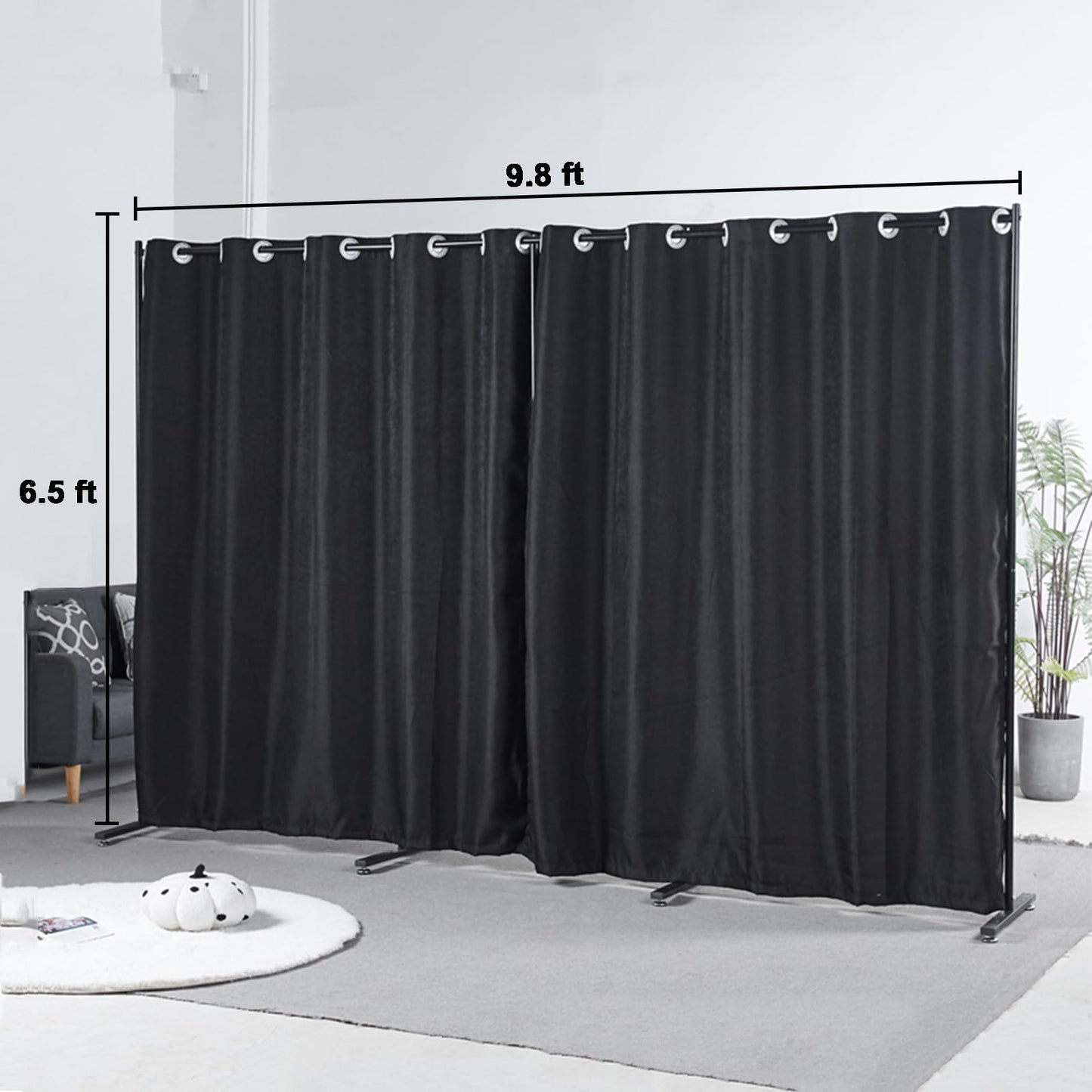 Portable Room Divider Panel, Folding Freestanding Room Partition Wall, Home Vertical Curtain Divider Stand Ceiling Self Stand, Space Privacy Screen for Office, Black