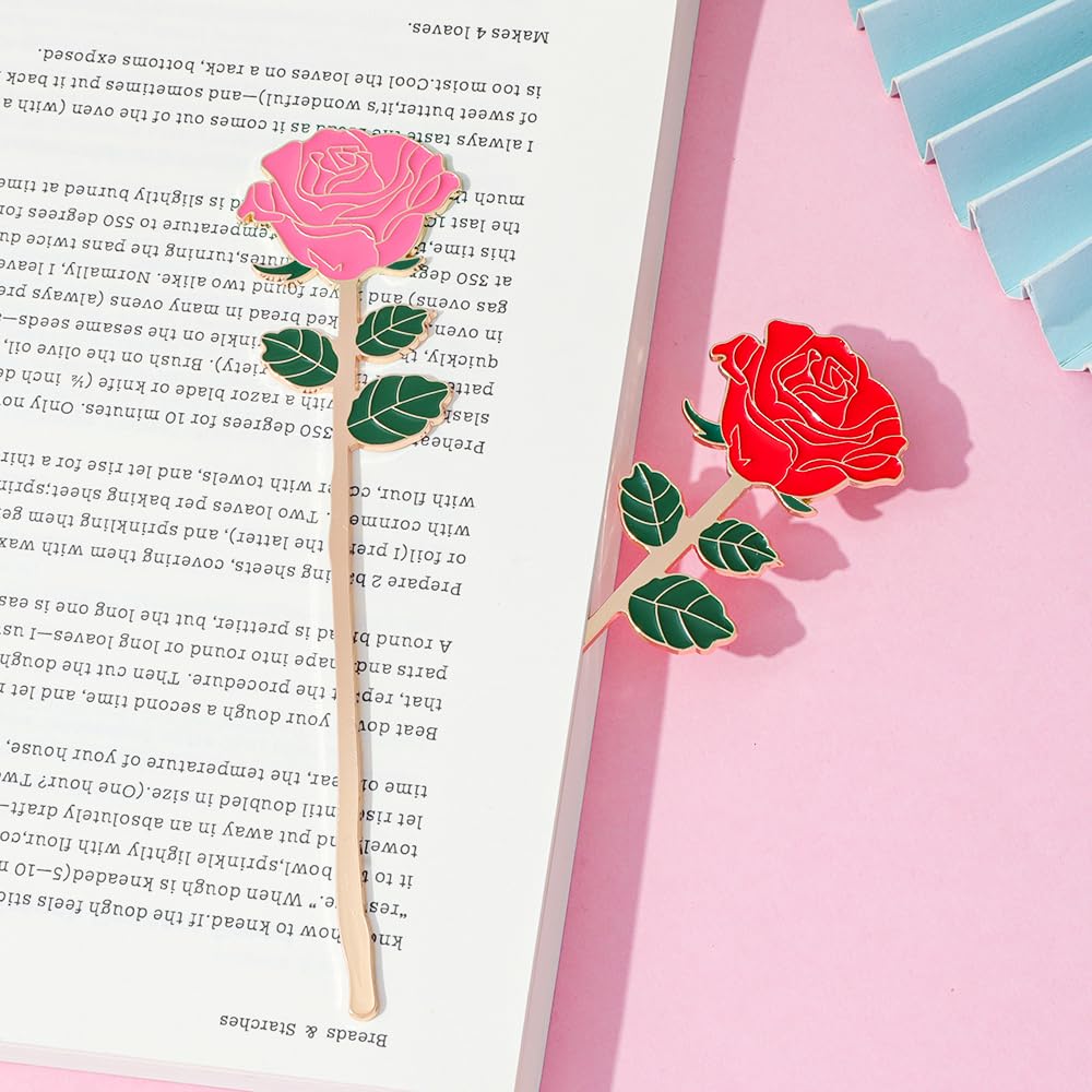 Rose Metal Bookmark Gift - an Elegant Floral Bookmark, a Durable and Stylish Reading Accessory. A Graceful Gift for Readers and Teachers, Perfect for Valentine's Day, Mother's Day (Rose 4pcs)
