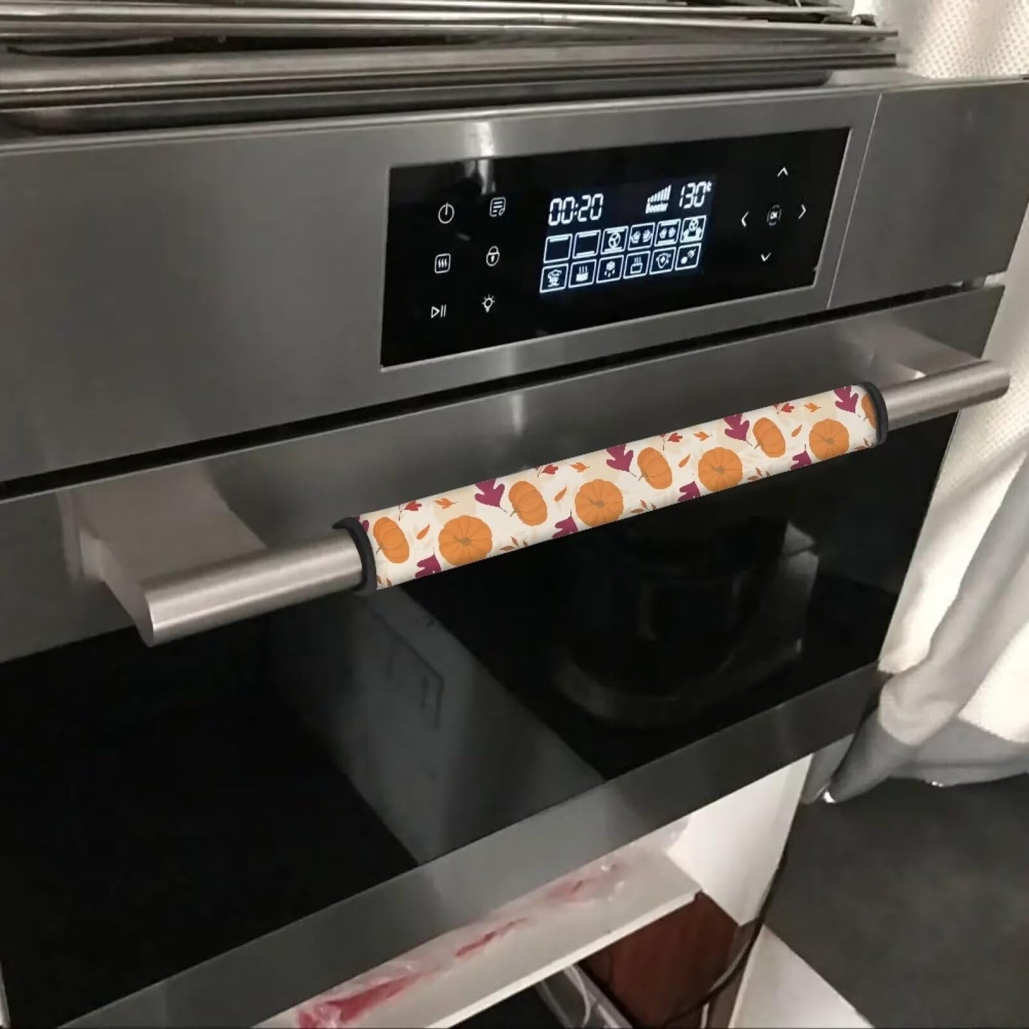 HUISEFOR Fridge Handle Cover Microwave Handle Cover 4Pcs, Pumpkin Print Thanksgiving Indoor Kitchen Decorations Non-Slip Anti-Scratch Handle Protector for Oven Dishwasher Cabinet