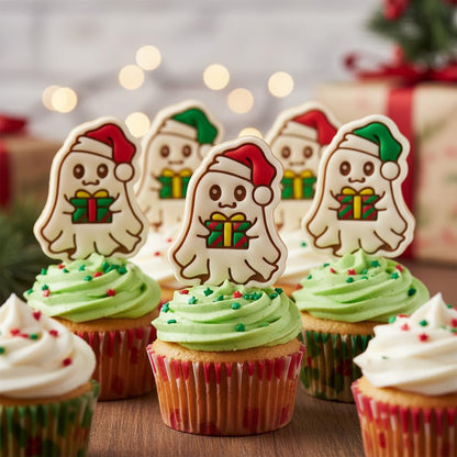 BAKERLOGY Christmas Ghost Mini Cookie Cutter and Stamp Set – Cute Kawaii Fondant Embosser, Cupcake Topper for Festive, Holiday, Winter Baking Decoration Tool