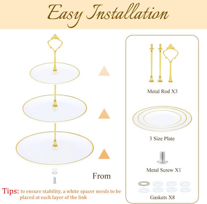 DI QIU REN 8PCS Cake Stand Set, Plastic Cupcake Stands with Gold Rim, Dessert Display Stands Set for Wedding Birthday Party Tea Party