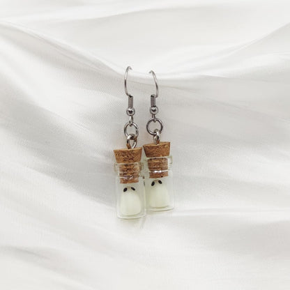 Ghost Earrings(Blue), The Adopt A Ghost In A Bottle Earring, Halloween Tiny Glow-In-The-Dark Spooky Charm Pendant Earrings Christmas Jewelry Gifts for Women