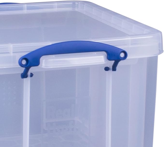 Really Useful Box 32 Liters Storage Bin Container with Snap Lid and Clip Lock Handles for Lidded Home and Office Storage Organization, 12 Pack