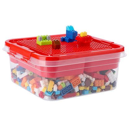 OGANAZI Plastic Storage Container with Bricks Baseplate Lid for Building Blocks, Bricks Building Set Organization Bin with Compartments Tray, Stackable Storage Box Building Block Chest Case (Red)