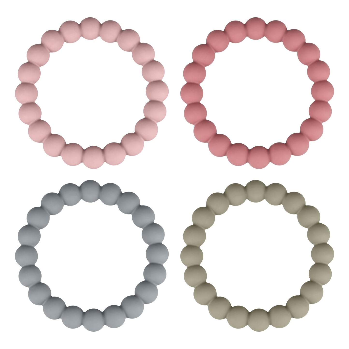 Nearbyme Silicone Teether Rings, 4 Neutral (White, Beige, etc.) Baby Teether Bracelets for 3m+ Babies to Self-Soothe
