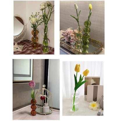 LKXHarleya Aesthetic Ball Aesthetic Decorative Vase, Glass Bubble Vases Ball Bud Vase for Centerpieces, Flower Arrangement, 2.36 x 8.66 Inch, Orange