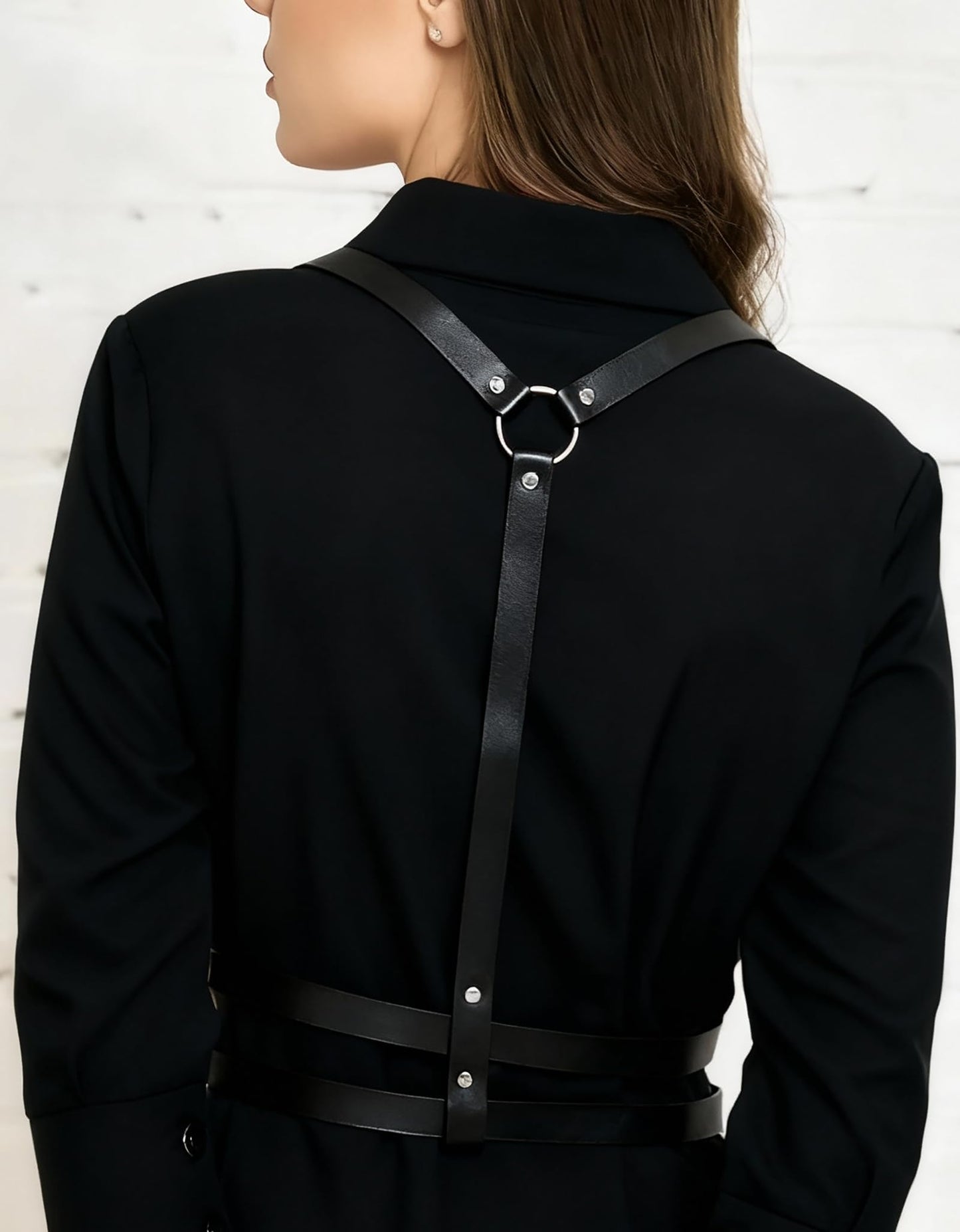 Women Adjustable Faux Leather Harness Belt Punk Fashion Waist Belt with Alloy Buckles Layered Outfit for Dresses Shirts Blazers Street(Waist 30.9-37.6in)