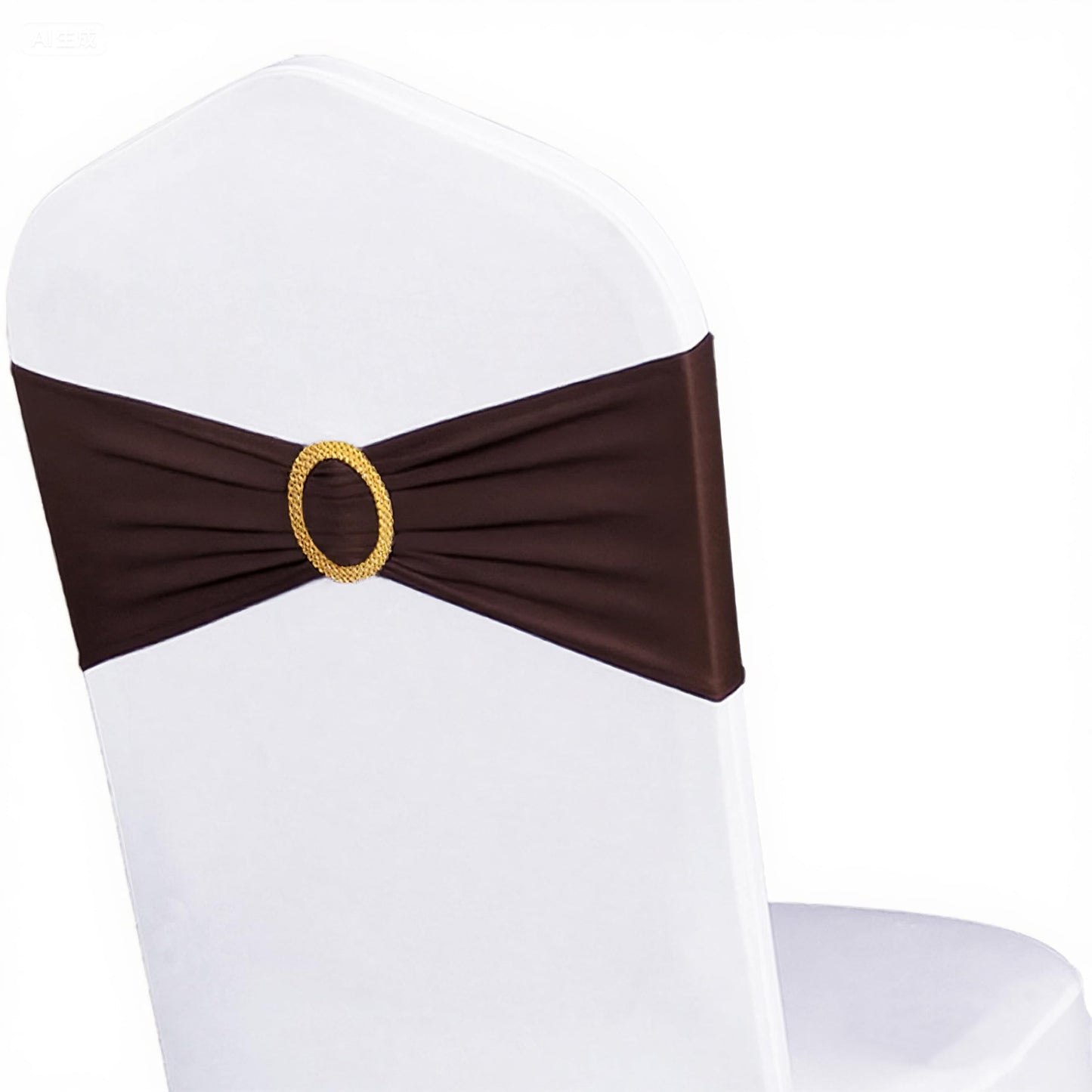 Pack of 50 Spandex Brown Chair Sashes with Gold Buckles, Stretch Chairs Sashes for Wedding Party Birthday Halloween Ceremony Event Decorations Chair Bands Bows (Brown Sashes, Gold Buckles)