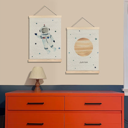 BearCake Spaceman Nursery Canvas Wall Decor Art Poster Hanger Frame, Space Prints Framed Wall Decor for Classroom Toddler Boys Room Nursery Playroom, 12x16 Inch Set of 2