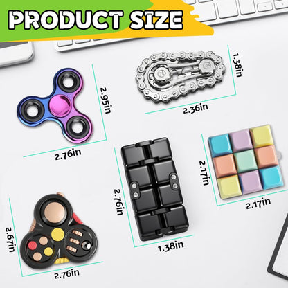 Fidget Toys Set for Adults, Sensory Pack with Fidget Spinner, Robot Spinner, Fidget Cube, Keyboard Clicker Toy, Fidget Pad, Stress Relief Desk Gadget for Office, Birthday Gift Set